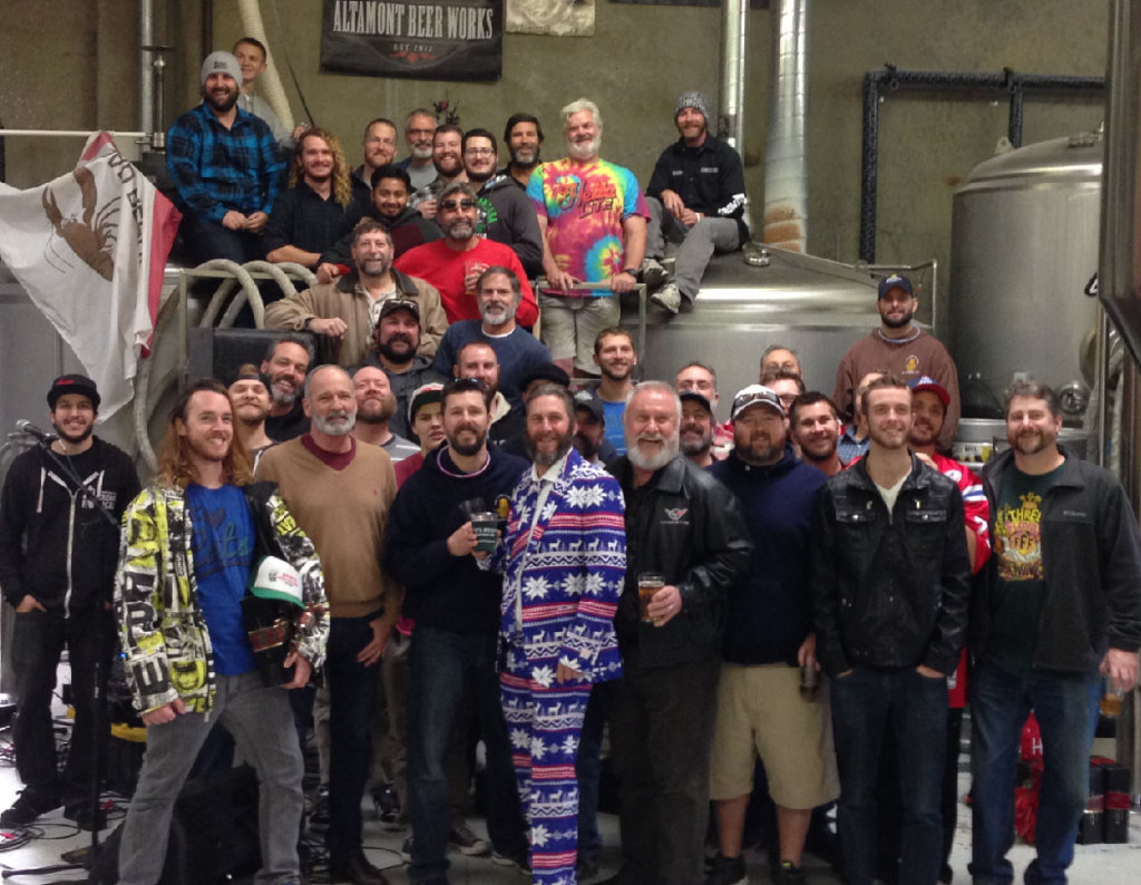 This is a group picture of the First Street Alehouse beard growers at Altamont Beer Works.
